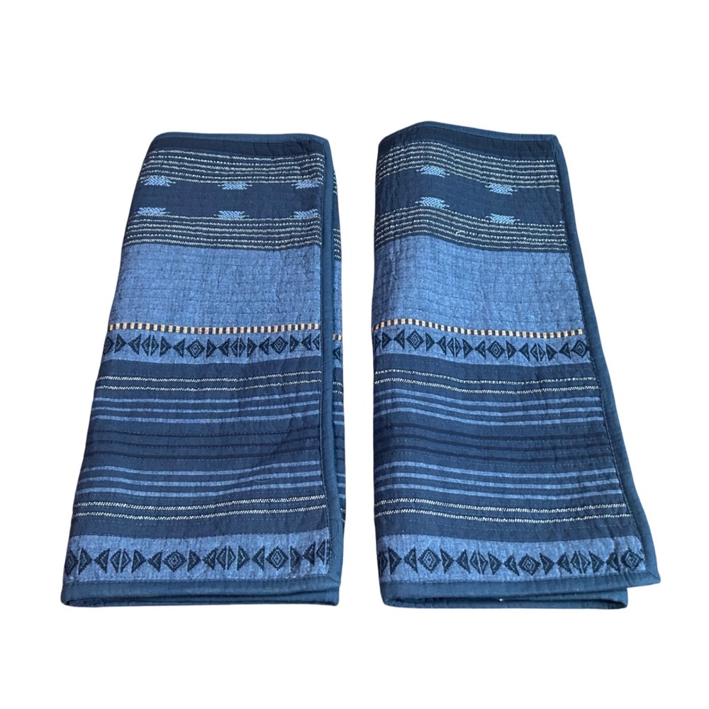 Frye Navy Blue Southwestern Quilted Cotton King Pillow Sham Pair  Geometric